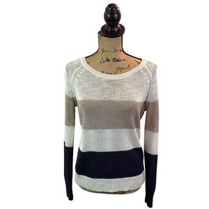 360 Sweater Linen Blend Open Weave Striped Sweater